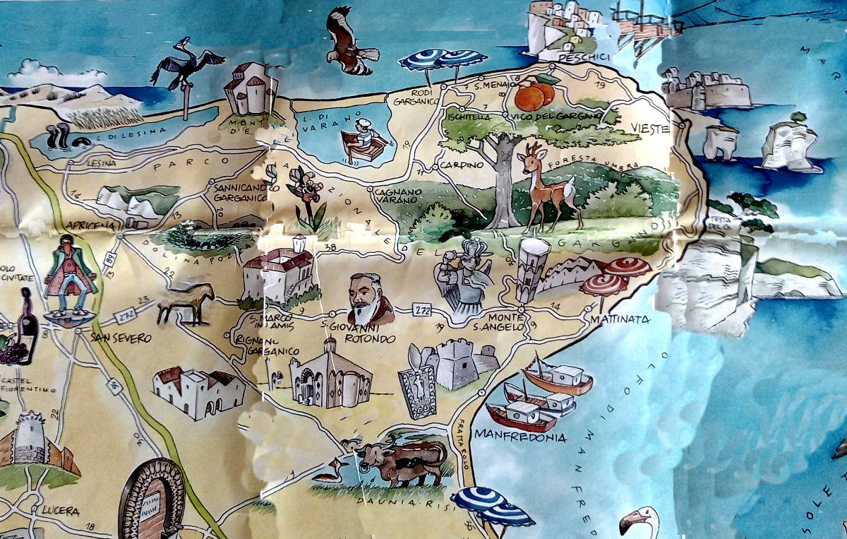 La cartina del parco del Gargano